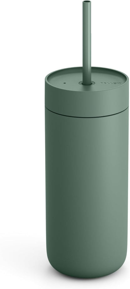 Fellow 16 oz Carter Cold Travel Mug for Water, Iced Tea, Coffee, Smoothies, Iced Coffee & more - Stainless Steel Vacuum-Insulated Iced Coffee tumbler with Spill Resistant lid and straw - Sienna