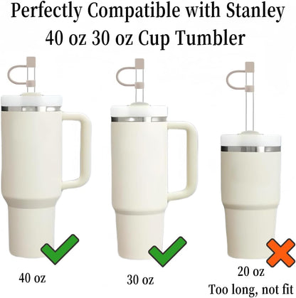Replacement Glass Straw Compatible with Stanley 40 oz 30 oz Cup Tumbler, Reusable Straw with Covers and Cleaning Brush, 12 PCS