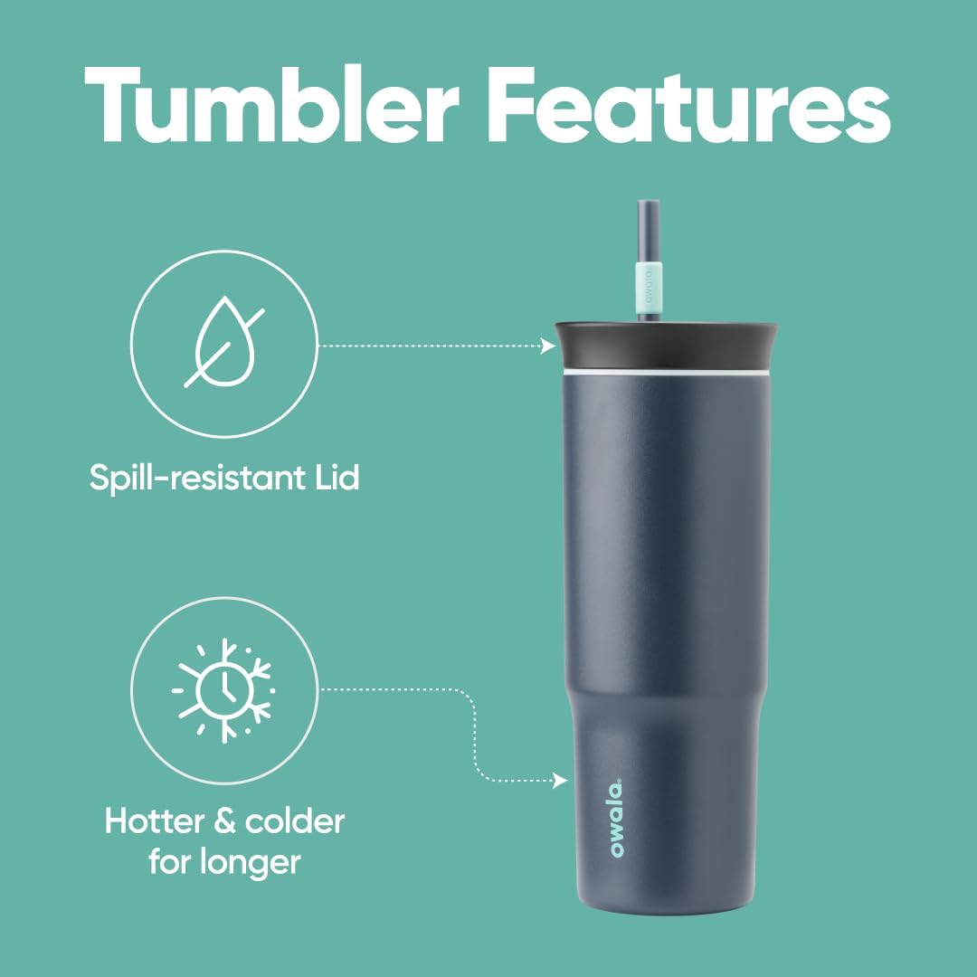 Owala Stainless Steel Triple Layer Insulated Travel Tumbler with Spill Resistant Lid and Straw, BPA Free, 24 oz, Grey/Blue (The Great Blue)