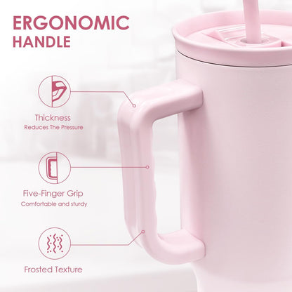 Floral Tumbler with Handle 40oz, Stainless Steel Insulated Tumblers Coffee Travel Mug Cup with Straw, Flower Coffee Cup Gifts for Women Girls, Gift for Her on Christmas Birthday Mothers Day