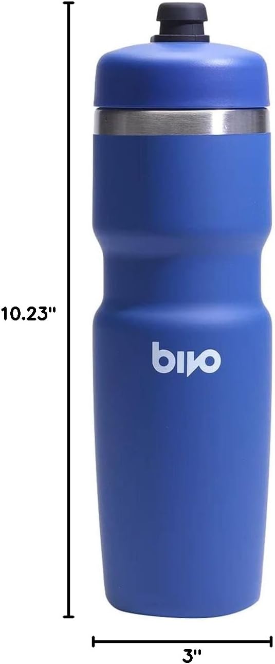 Bivo Trio 21oz Insulated Stainless Steel Bike Water Bottle - for Cycling - Fits Most Cages, Dishwasher Safe - Keeps Drinks Cold 12+ Hours - True Blue
