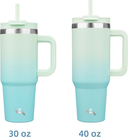 Konokyo 30 oz Tumbler with Handle and 2 Straws,2 in 1 Lid Insulated Water Bottle Stainless Steel Travel Coffee Mug,Sky
