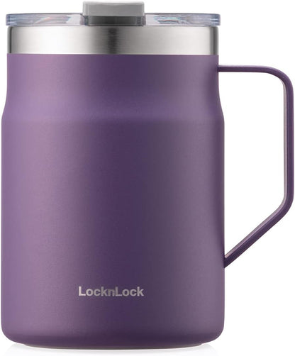 LocknLock Metro Mug Premium 18/8 Stainless Steel Double Wall Insulated with Handle Perfect for table with Lid, Black, 16 oz