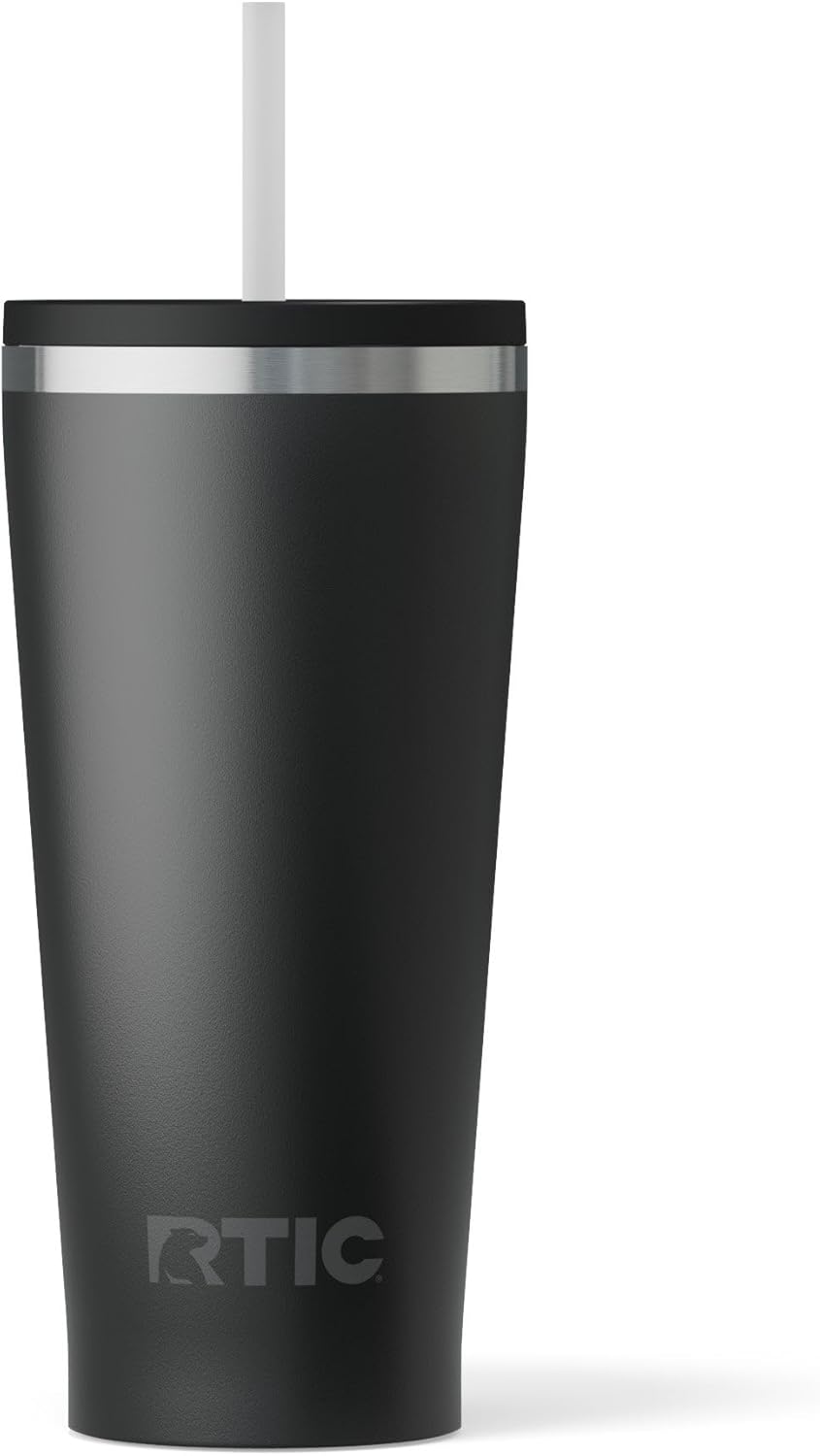RTIC 20oz Everyday Tumbler Insulated Stainless Steel Portable Travel Coffee Cup with Straw, Ceramic Lining, Spill-Resistant Lid, BPA-Free, Hot and Cold Drink, Beach