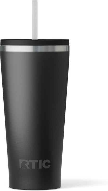 RTIC 20oz Everyday Tumbler Insulated Stainless Steel Portable Travel Coffee Cup with Straw, Ceramic Lining, Spill-Resistant Lid, BPA-Free, Hot and Cold Drink, Beach