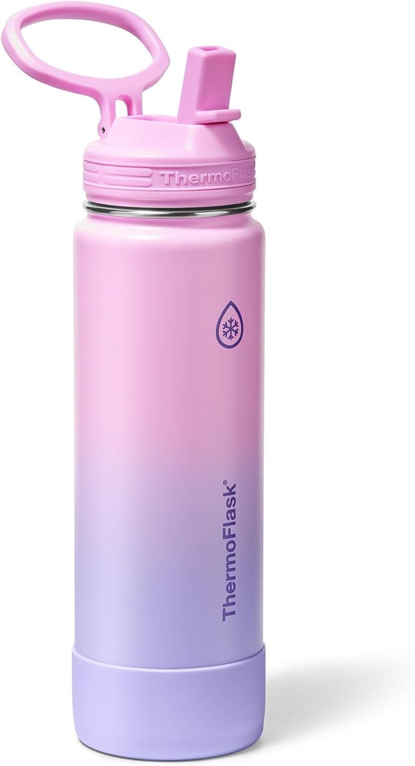 ThermoFlask Insulated Water Bottle with Spout Lid (24 oz, Lemonade Stand) - Leakproof, Stainless Steel Water Bottle for Cold & Hot Drinks, Travel & Daily Hydration