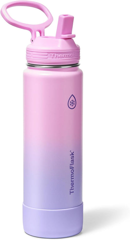 ThermoFlask Insulated Water Bottle with Spout Lid (24 oz, Lemonade Stand) - Leakproof, Stainless Steel Water Bottle for Cold & Hot Drinks, Travel & Daily Hydration