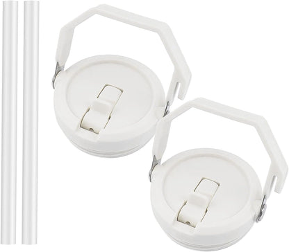 2 Pack 40 oz Tumbler Flip Straw Lid Replacement Fit for 40 oz Stanley Quencher, Leak Proof,Handle On Top,Reusable Tumbler Cover Compatible with 40oz Stanley Quencher (Cream White)