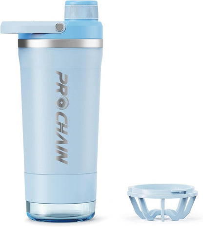 PROCHAIN Insulated Stainless Steel Shaker Bottle, Metal Shaker Cup for Protein Shakes with Storage, Leak-Proof Twist Lock Lid, Perfect for Gym Sports, 20 oz