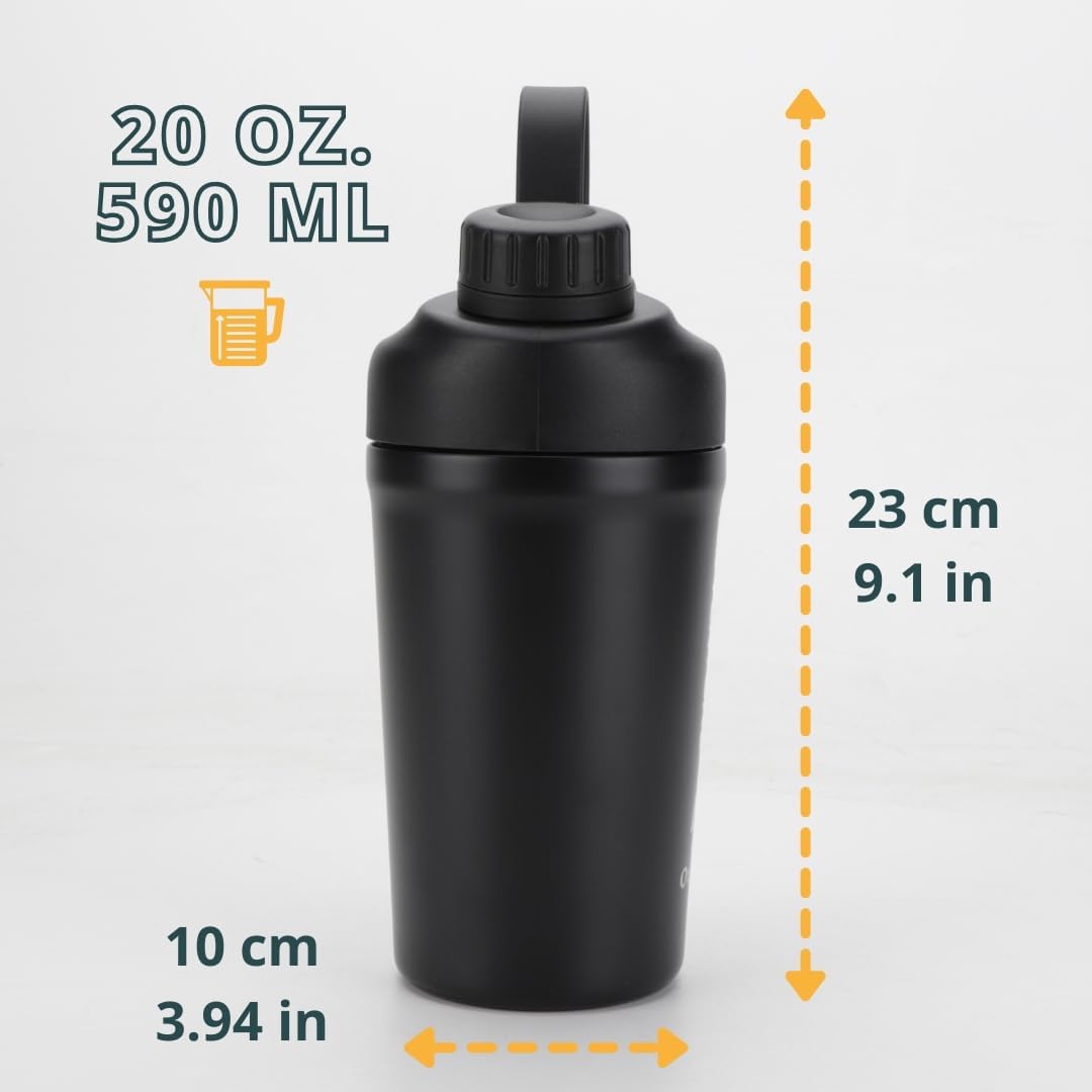 Ozizo 2 Pack Stainless Steel Insulated Protein Shaker Bottle, 20oz Leak Proof Shaker Cup with Wire Whisk Ball for Protein Mixes, Hot & Cold Drinks, Gym & Fitness (Blue + Blue)
