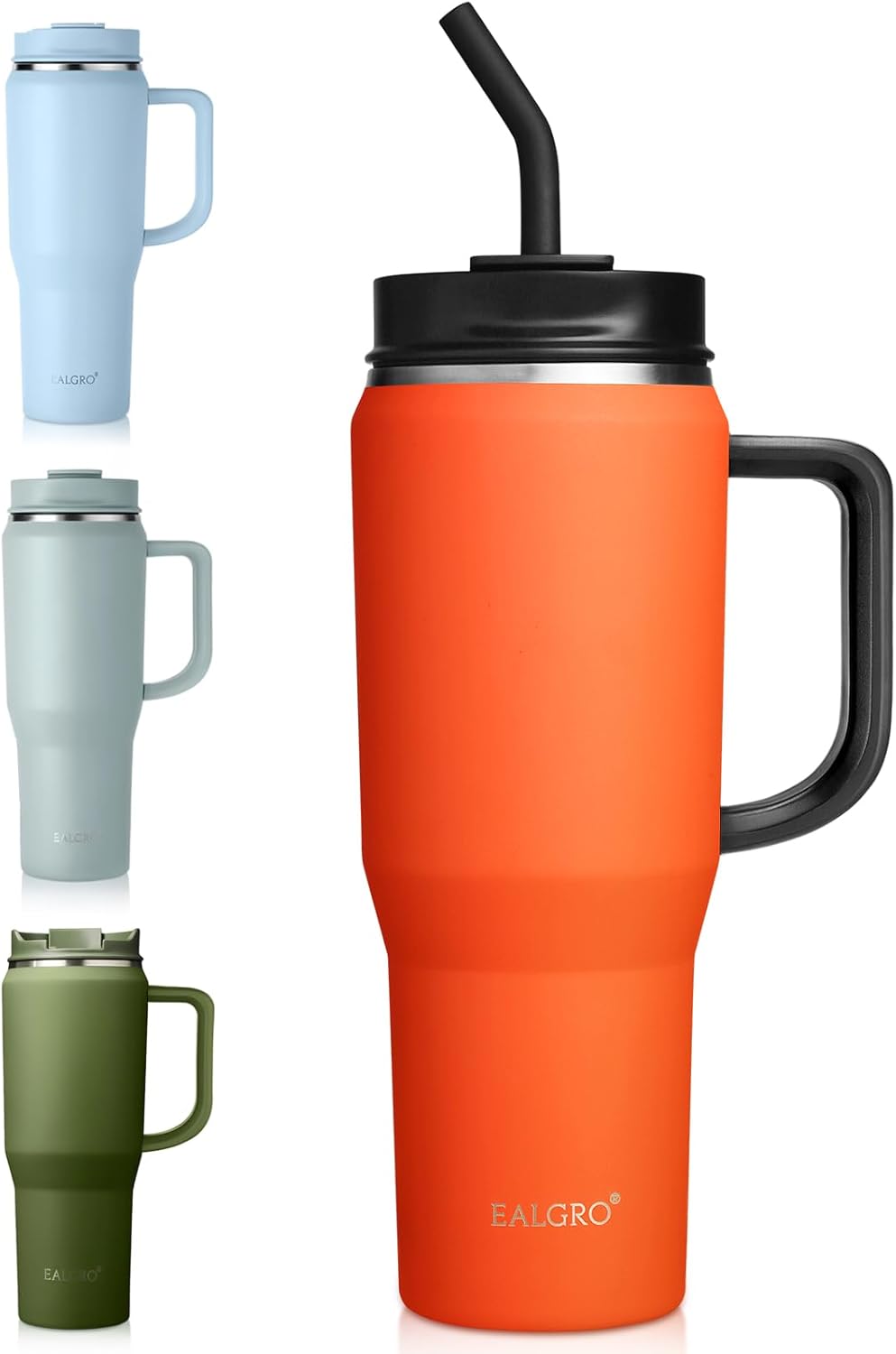 EALGRO 50 oz Tumbler with Handle, Insulated Tumblers with Lid and Straw, Large Metal Sports Water Bottle Jug, Thermal Stainless Steel Travel Coffee Mug Cup, Black