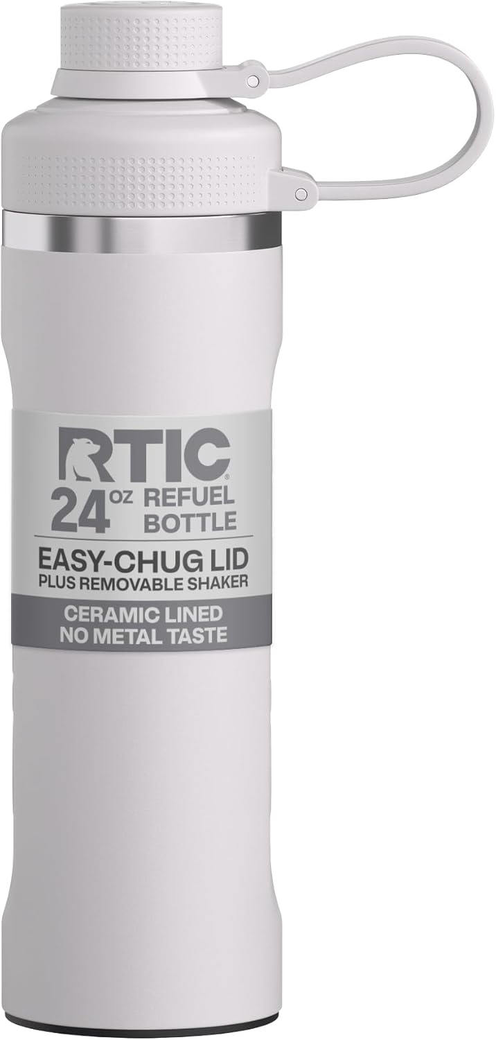 RTIC 24oz Refuel Water Bottle with Workout Protein Shaker, Insulated, Stainless Steel, Metal, Double Wall Vacuum-Insulation, Ceramic Lined, Leak-Proof Chug Lid, Tumbler, Black