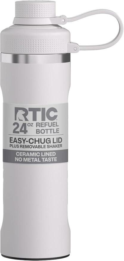 RTIC 24oz Refuel Water Bottle with Workout Protein Shaker, Insulated, Stainless Steel, Metal, Double Wall Vacuum-Insulation, Ceramic Lined, Leak-Proof Chug Lid, Tumbler, Black
