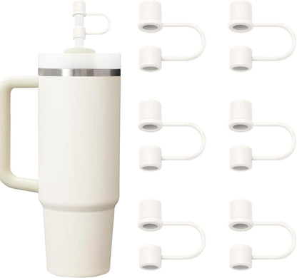6PCS Silicone Straw Covers Cap Compatible with Stanley Cup 30&40oz Tumbler with Handle 10mm Straw Toppers，Straw Tips Lids Dust-Proof Reusable for Stanley Cup Accessories (White)