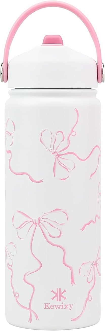 KEWIXY Kids Water Bottle for School, Easy Slide Lid, Leak Proof, Keep Cold 24H, Vacuum Insulated Tumbler, Metal Stainless Steel with Straw and Handle, for Boys&Girls (18OZ, Candy Pink)