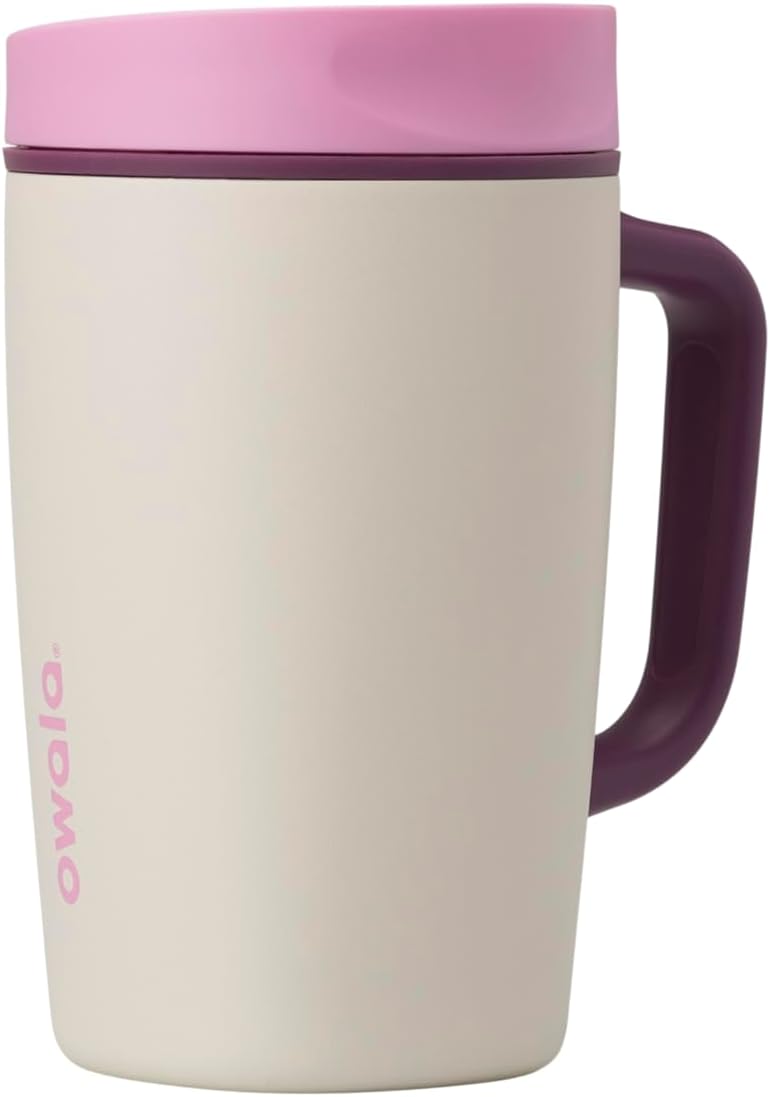 Owala SmoothSip Slider Insulated Stainless Steel Coffee Tumbler, Reusable Iced Coffee Cup, Hot Coffee Travel Mug, BPA Free 20 oz, Grey/Blue (High Dive)