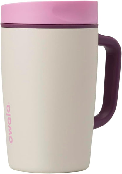 Owala SmoothSip Slider Insulated Stainless Steel Coffee Tumbler, Reusable Iced Coffee Cup, Hot Coffee Travel Mug, BPA Free 20 oz, Grey/Blue (High Dive)