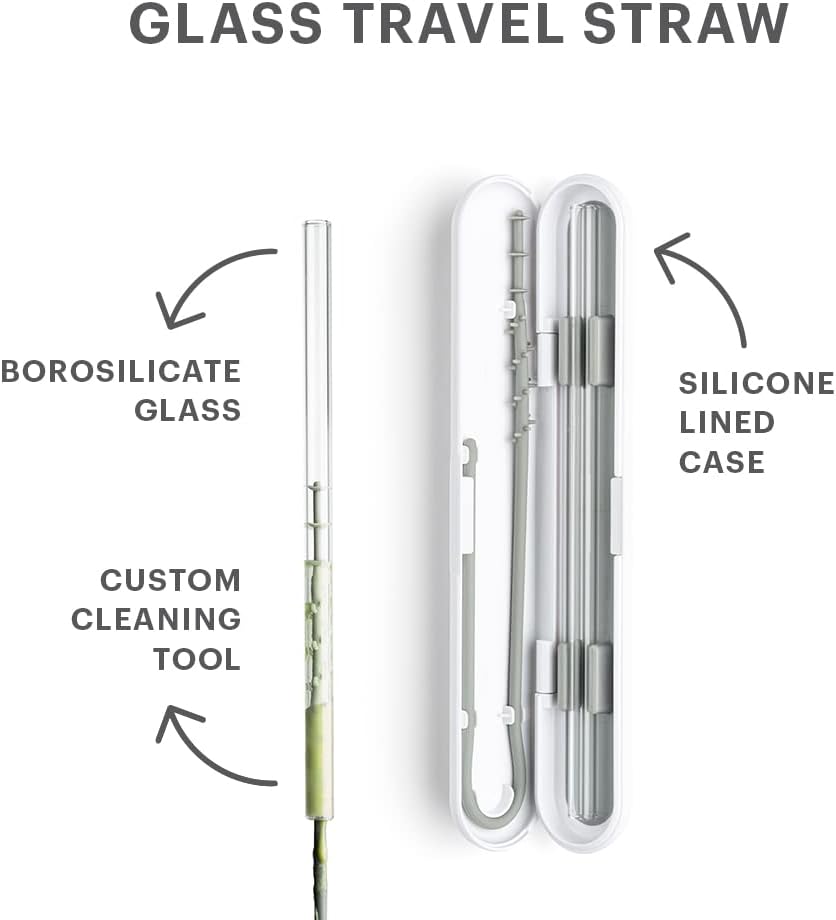 SOMA Reusable Glass Drinking Straw with Protective Silicone Travel Case and Cleaning Tool, 8-Inch, Eco-Friendly & Portable for Travel - Blush
