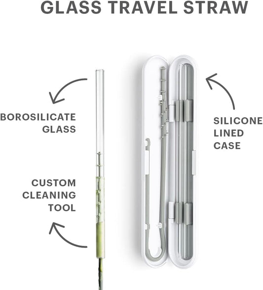 SOMA Reusable Glass Drinking Straw with Protective Silicone Travel Case and Cleaning Tool, 8-Inch, Eco-Friendly & Portable for Travel - Blush