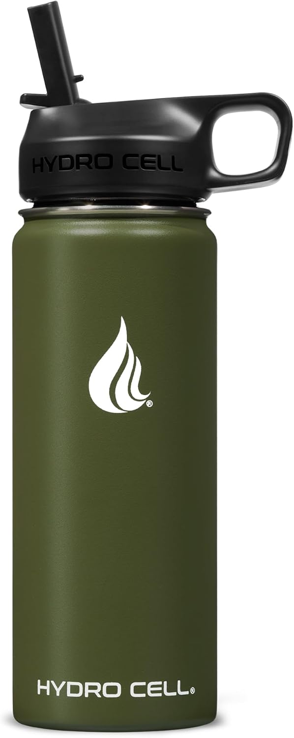 HYDRO CELL Stainless Steel Insulated Water Bottle with Straw - For Cold & Hot Drinks - Metal Vacuum Flask with Screw Cap and Modern Leakproof Sport Thermos for Adults (Neon 18oz)