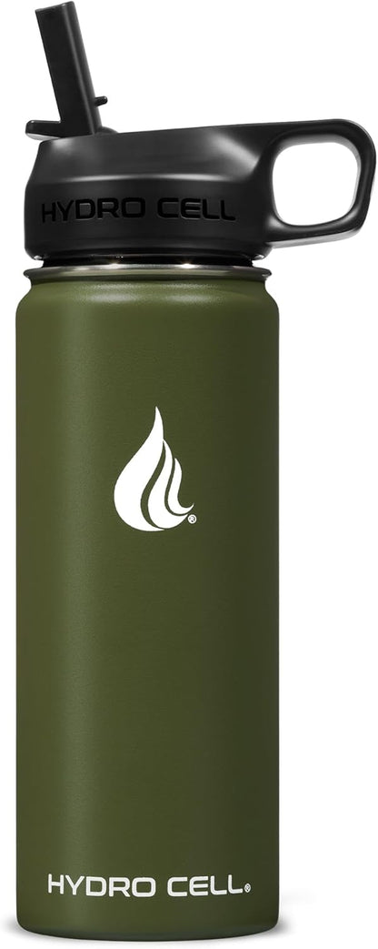 HYDRO CELL Stainless Steel Insulated Water Bottle with Straw - For Cold & Hot Drinks - Metal Vacuum Flask with Screw Cap and Modern Leakproof Sport Thermos for Adults (Neon 18oz)
