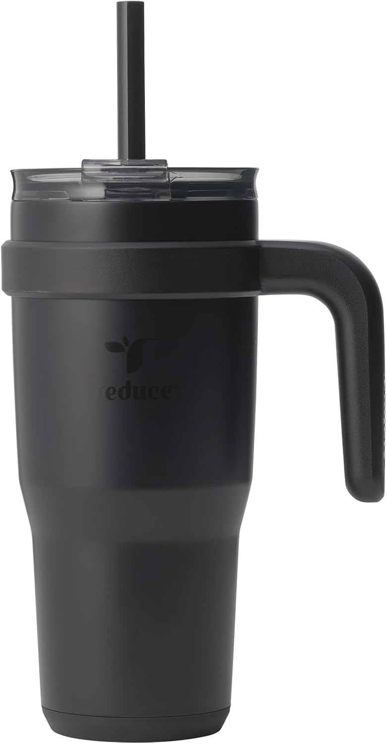 REDUCE 24 oz Stainless Steel Tumbler with Handle - Dual-Wall Vacuum Insulated Travel Mug, Sweat-Proof Lid & Reusable Straw - Keeps Drinks Cold for 24 Hrs, Fits Cupholders, Dishwasher Safe - Lilac Bud
