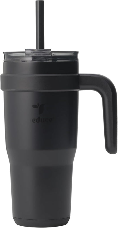 REDUCE 24 oz Stainless Steel Tumbler with Handle - Dual-Wall Vacuum Insulated Travel Mug, Sweat-Proof Lid & Reusable Straw - Keeps Drinks Cold for 24 Hrs, Fits Cupholders, Dishwasher Safe - Lilac Bud