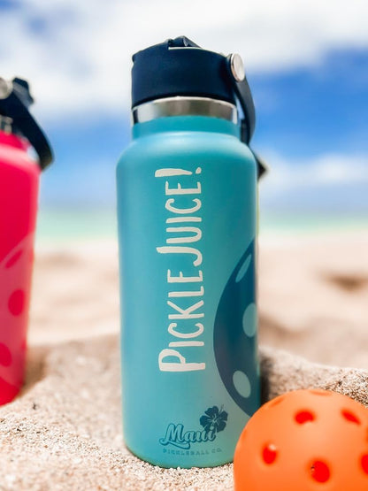 Maui Pickleball Co.™ Pickleball Water Bottle 32oz Insulated Stainless Steel Water Bottle PickleBall Accessories Pickleball Gifts Sip/Swig Lid with Carry Handle