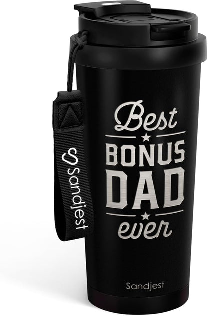 SANDJEST American Flag Tumbler - Stainless Steel 2-in-1 Lid Coffee Tumbler 18 oz, Patriotic Insulated Travel Mug Gift for Men Husband Dad, Birthday Christmas
