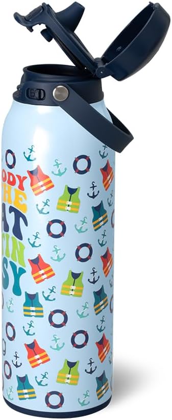 Swig Life 36oz Insulated Water Bottle, Travel Water Bottle with Straw and Lid, Cup Holder Friendly, Stainless Steel (Pickleball)