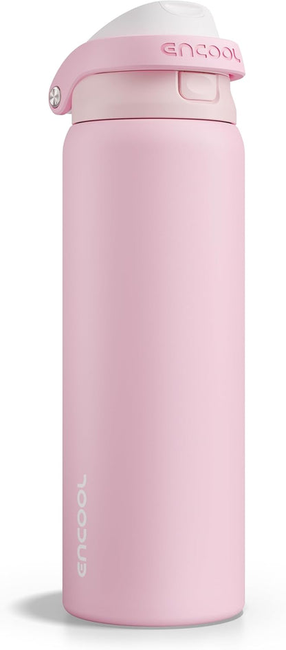 ENCOOL Leakproof Insulated Water Bottle with Straw Dual-Sip Water Bottle Bag-Safe Design for Work, Commute & Gym – Keeps Drinks Cold All Day, 24 oz, Lemonade Pink - Colors B