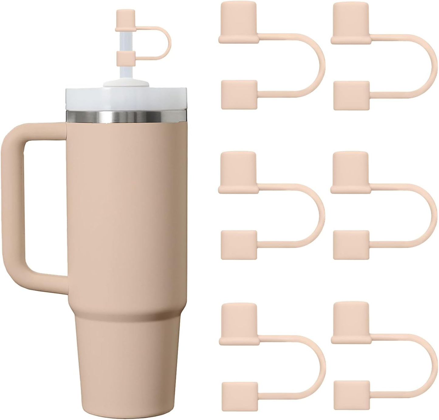 6PCS Silicone Straw Covers Cap Compatible with Stanley Cup 30-40 oz Tumbler with Handle 10mm Straw Toppers，Dust-Proof Reusable Straw Cover for Stanley Cup Accessories (Black)