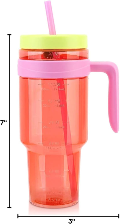 50 oz Tritan Plastic Tumbler with Lid and Straw | Leak-Proof BPA-Free Clear Tumbler with Time Marker | Reusable Travel Mug for Camping, Sports, Office, Road Trips, Parties | Wide Mouth