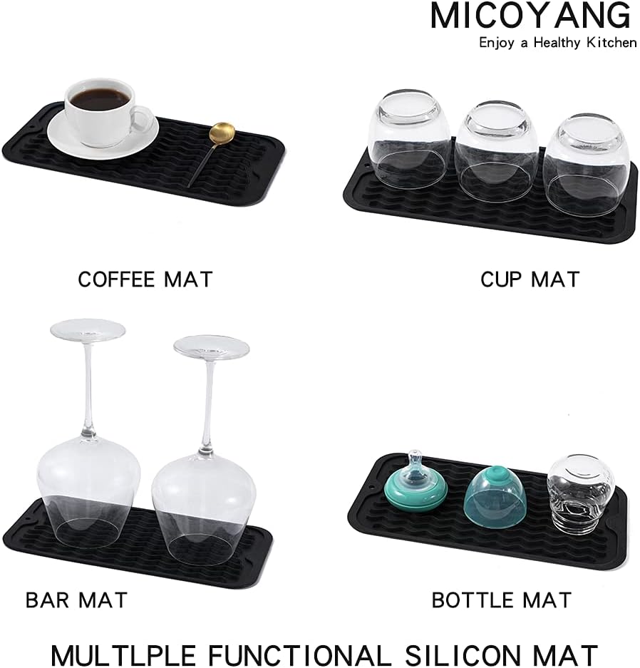 MicoYang Silicone Dish Drying Mat for Multiple Usage,Easy clean,Eco-friendly,Heat-resistant Silicone Mat for Kitchen Counter,Sink,Bar,Bottle,or Cup Green M 17 inches x 6 inches