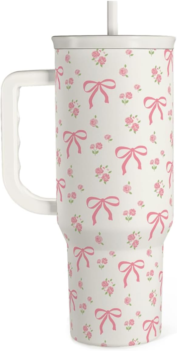 SANDJEST Pickleball 40oz Tumbler With Handle and Straw, Pickleball Queen Insulated Stainless Steel Travel Coffee Mug for Women Girls Players, Gift Idea for Birthday Christmas Mothers Day