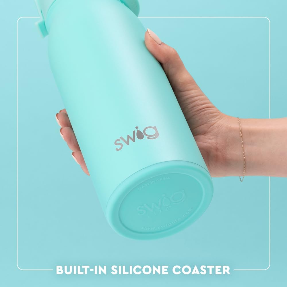 Swig Life 36oz Insulated Water Bottle, Travel Water Bottle with Straw and Lid, Cup Holder Friendly, Stainless Steel (Pickleball)
