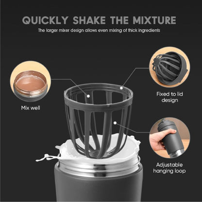 WAZI Klean Stainless Steel Insulated Shaker Bottle 20oz / 600ml with Storage Compartment, Leakproof Silent Mixing Lid, BPA Free for Protein Shakes, Pre Workout, Smoothies & Gym