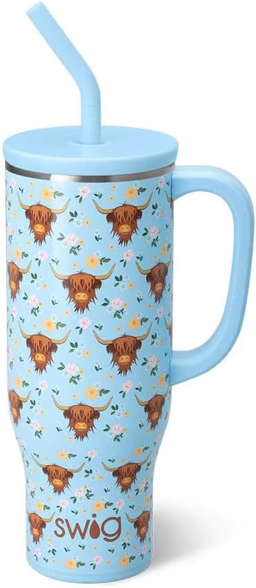 Swig Life 40oz Mega Mug, 40 oz Tumbler with Handle and Straw, Cup Holder Friendly, Dishwasher Safe, Extra Large Insulated Tumbler, Stainless Steel (Pickleball)