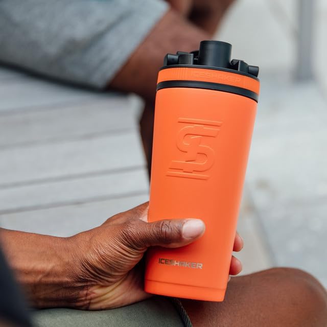 Ice Shaker Insulated Stainless Steel Shaker Bottle | 26oz, Black | Cold for 30+ Hours | Insulated Cup with Twist-on Agitator | Odor-Free Bottle for Protein Shakes, Water, Smoothies, Cocktails