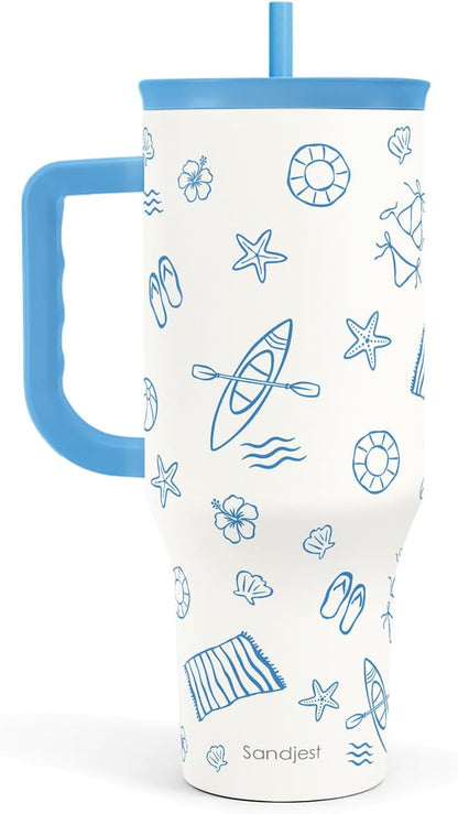 SANDJEST Pickleball 40oz Tumbler With Handle and Straw, Pickleball Queen Insulated Stainless Steel Travel Coffee Mug for Women Girls Players, Gift Idea for Birthday Christmas Mothers Day