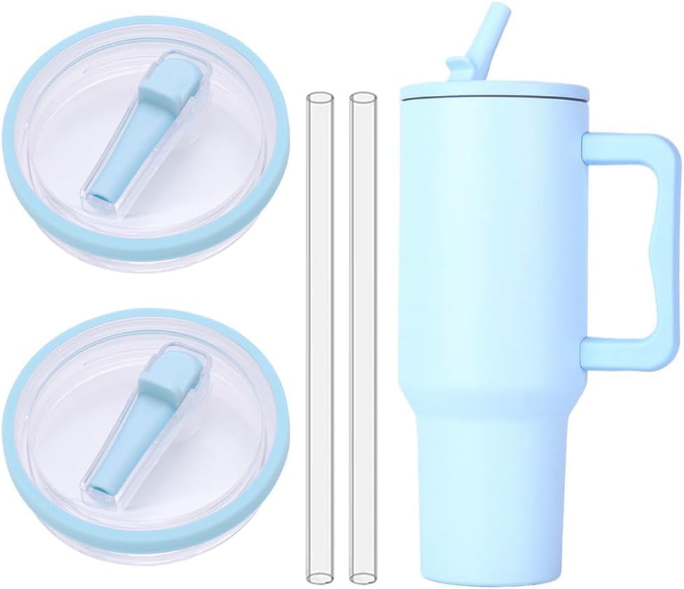Flip Straw Lid Compatible with Stanley Cup Reusable Lid Spill Proof Tumbler Cover Compatible with Stanley Cup Leak Proof Quencher Straw Cover for 40 Oz Tumbler-2 Pack