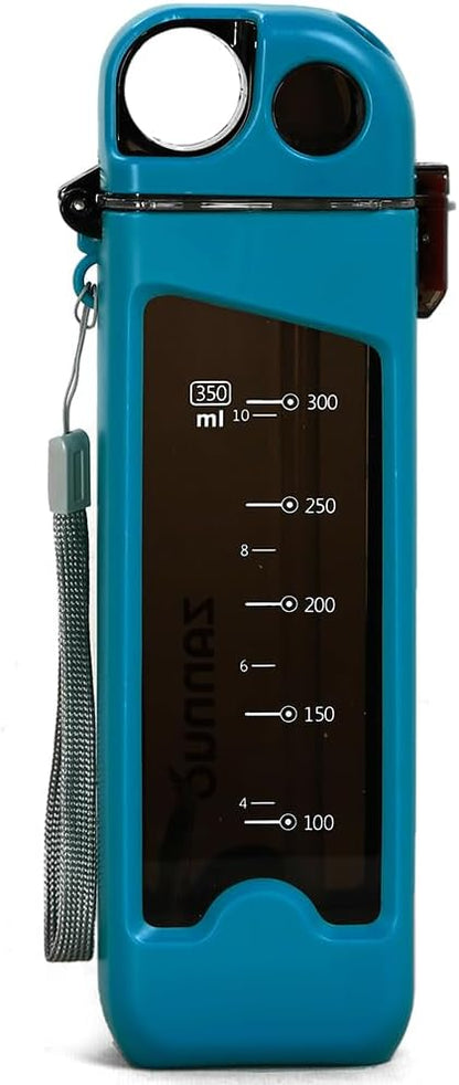 13 oz Rectangle Water Bottle With Portable Straw, Leakproof Non-Toxic BPA Free, Motivational bike Sports With Drink for Gym and Yoga &Travel Office Double Walled Locking Lid with Silicone Spout