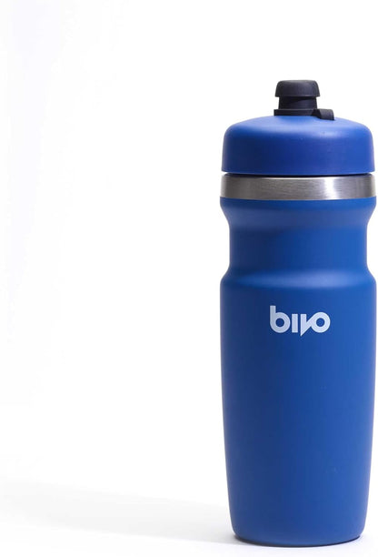 bivo Trio Mini 17oz Insulated Stainless Steel Bike Water Bottle - for Cycling - Compact, Fits Most Cages, Dishwasher Safe, High Flow Sports Nozzle - Keeps Drinks Cold 12+ Hours - (Raw)