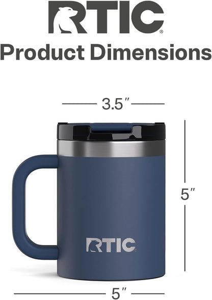 RTIC 12oz Essential Mug with Lid and Handle, Ceramic Lined, Insulated, Stainless Steel, Metal, Double Wall Vacuum-Insulation, Portable, Travel Cup for Hot and Cold Drink, Beach
