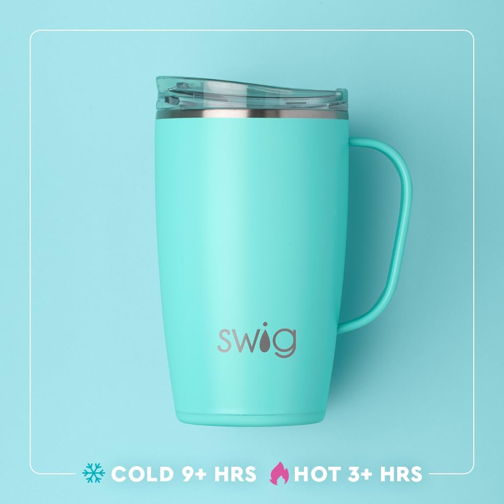 Swig Life 18oz Travel Mug, Insulated Tumbler with Handle and Lid, Cup Holder Friendly, Dishwasher Safe, Stainless Steel, Travel Coffee Cup (Honey Meadow)
