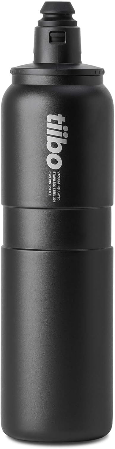 tiibo Vacuum Insulated Stainless Steel Bike Water Bottle, Double Wall, No-Squeeze, Fast Flow Sport Nozzle, Designed for Cycling, Biking, Fitness & Sports, Fits Most Bike Cages (Brushed, 23OZ)