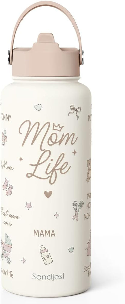 SANDJEST Pickleball Gift for Women, Water Bottle Stainless Steel 32oz with Lid & Straw, Sport Insulated Bottles Gifts for Girls Friends Teens Birthday Christmas