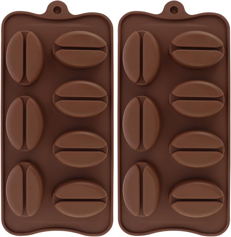 2 Pack Coffee Bean Shape Ice Cube Chocolate Fondant Soap Candle Tray Mold DIY Crafts Silicone Mousse Cake Milk Dessert Molds