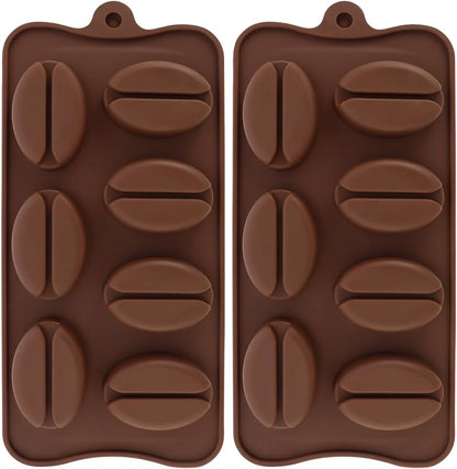 2 Pack Coffee Bean Shape Ice Cube Chocolate Fondant Soap Candle Tray Mold DIY Crafts Silicone Mousse Cake Milk Dessert Molds