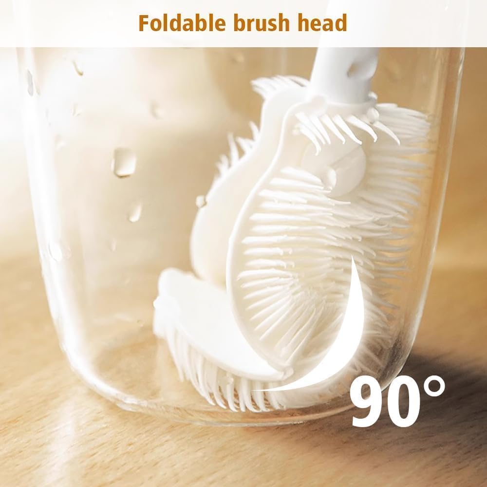 Folded Soft Bristle 360 ° Silicone Cup Brush Water Bottle Cleaner with Long Handle, Cover Narrow Neck Container Brush Cup (3pcs)